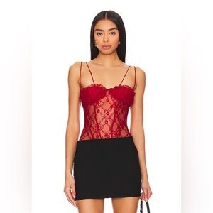 Free People Intimately FP If You Dare Lace Bodysuit In Cranberry Red/Rouge